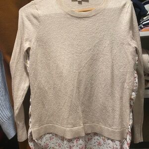 LOFT Cream and White Crew Neck Mixed Media Flora Sweater